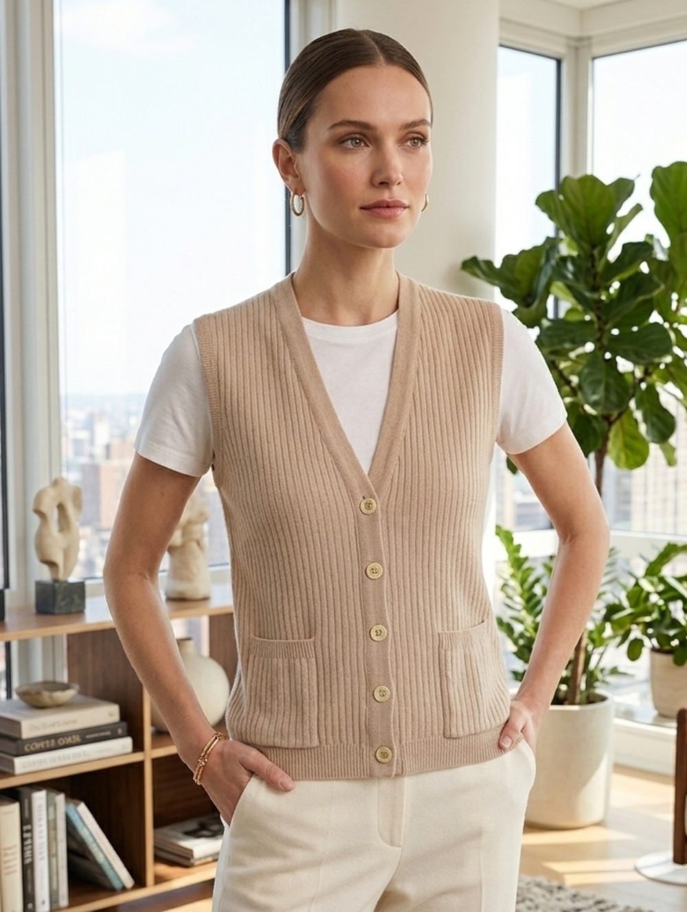 Onza Women's Vintage European Neutral Wool Blend Vest Size Small